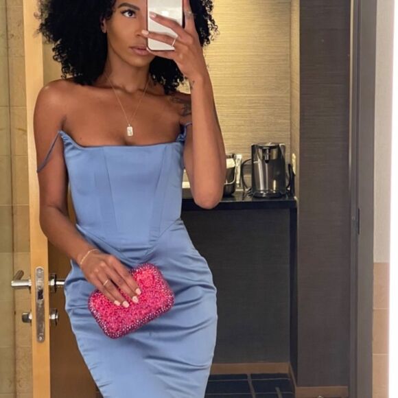 NWT House Of Cb Olivette Periwinkle Satin Maxi Blue Dress Corset Size XS - Picture 9 of 16